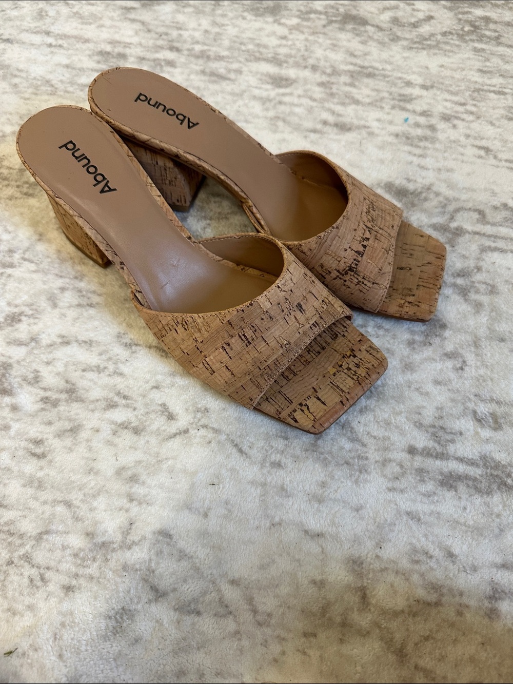 Abound Cork-Textured Square-Toe Block Heel Mules in Natural Tan